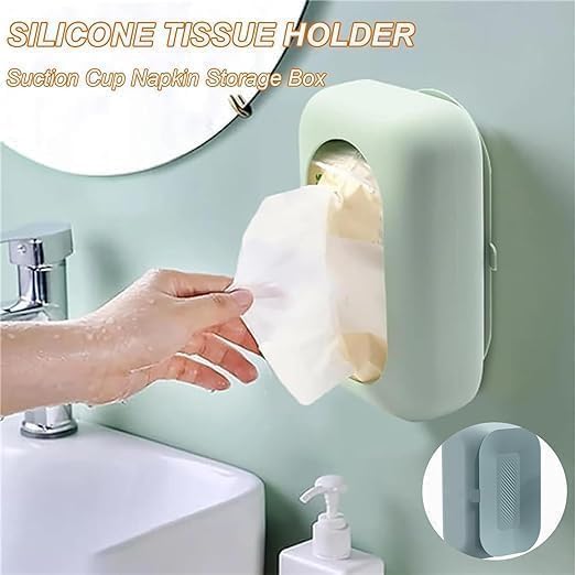 Silicone Tissue Box with Suction Cup | Dynamic Self-Adhesive Wall-Mounted Toilet Paper Holder | Kitchen Bedroom Bathroom Wet Wipes Holder | Reusable Portable Tissue Dispenser