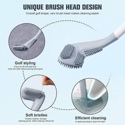 Golf Toilet Brush, Long Handle Toilet Brush, Flexible Bendable Silicone Golf Toilet Bowl Cleaner Toilet Brushes for Bathroom 360 No Dead Ends Wall Mounted