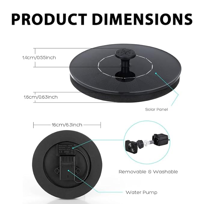 Solar Water Fountain | Solar Bird Bath Fountain Pump | 1W Solar Fountain with 5 Nozzle | Free Standing Floating Solar Powered Water Fountain Pump | Dynamic Outdoor Decorative Sprinkler | Garden Water Fountain