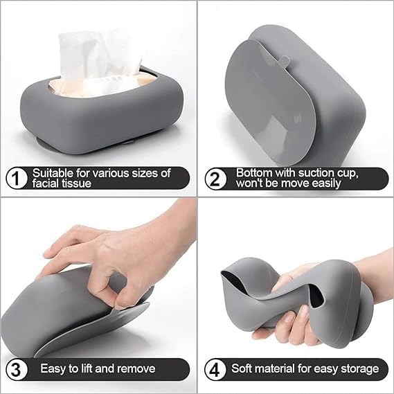 Silicone Tissue Box with Suction Cup | Dynamic Self-Adhesive Wall-Mounted Toilet Paper Holder | Kitchen Bedroom Bathroom Wet Wipes Holder | Reusable Portable Tissue Dispenser