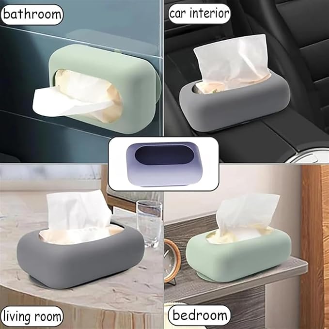 Silicone Tissue Box with Suction Cup | Dynamic Self-Adhesive Wall-Mounted Toilet Paper Holder | Kitchen Bedroom Bathroom Wet Wipes Holder | Reusable Portable Tissue Dispenser