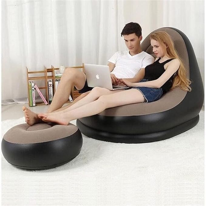 Inflatable Lazy Sofa With Footrest Lounge Chair | Portable Indoor- Outdoor Air Bed Sofa  With Electric Pump