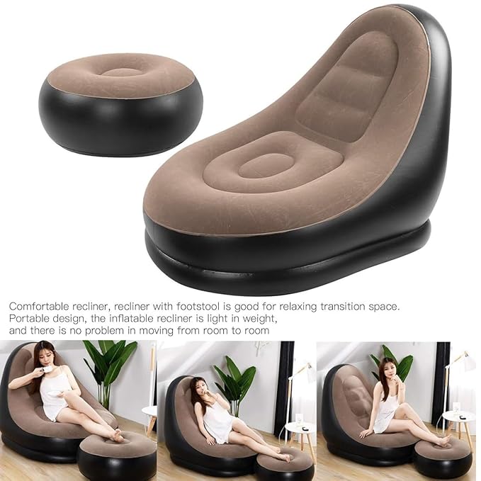 Inflatable Lazy Sofa With Footrest Lounge Chair | Portable Indoor- Outdoor Air Bed Sofa  With Electric Pump