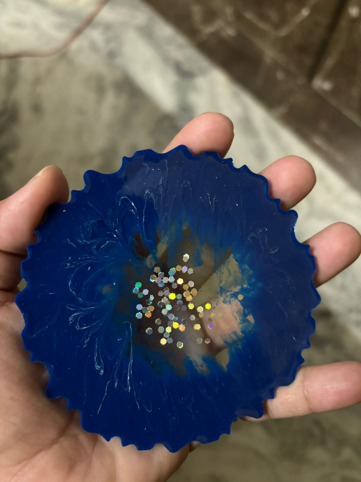 Handcrafted Premium Resin Coaster - Elegant and Modern Blue and Gold Design