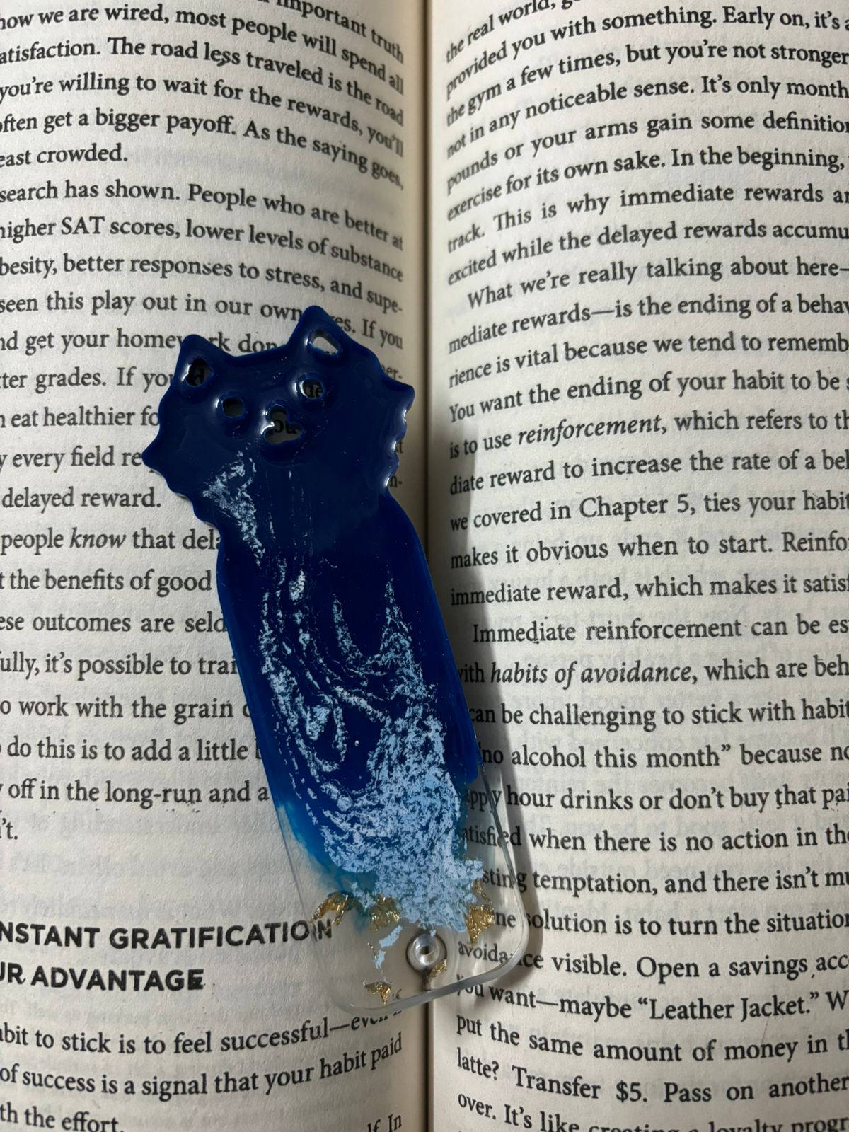 Handcrafted Resin Bookmark - Blue and Gold Design