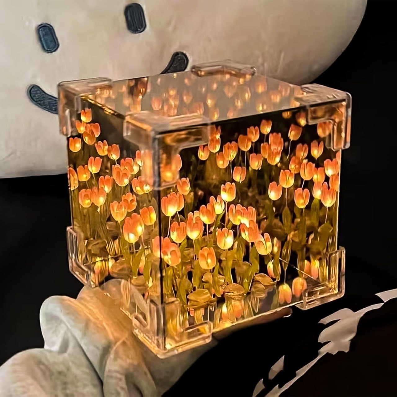 Cube Tulip Lamp Night Light | 2 in 1 Mirror Cube Light | LED Tulip Lamp